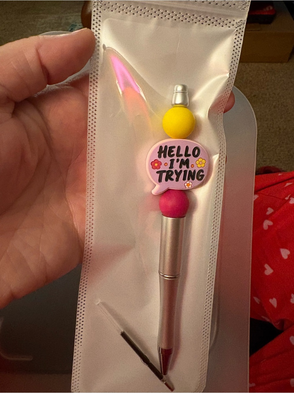 Hello I'm Trying Pink & Yellow Ball Stylus Pen - Unbranded